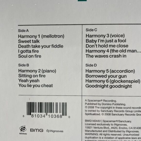 Spiritualized –Songs In A&E NEW White Double Vinyl, Reissue, BMG, 2014 Shoegaze - Picture 4 of 4